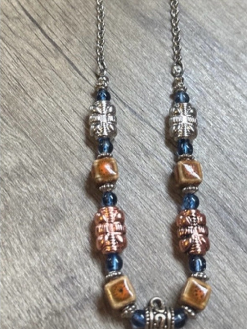 Multi‑Tone Blue, Copper & Gold Beaded Women's Necklace